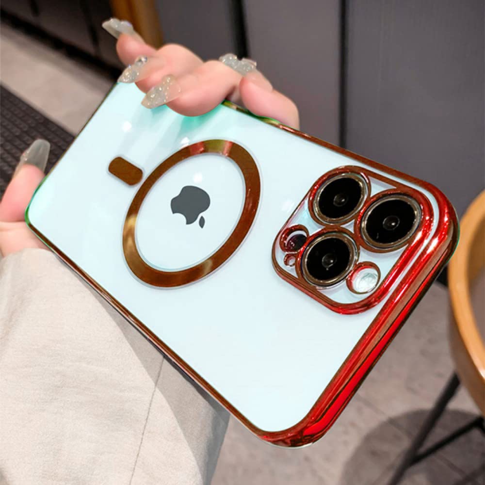 Coque silicone Magsafe iPhone 11 Pro Max transparente et rouge protégeant le mobile - 5