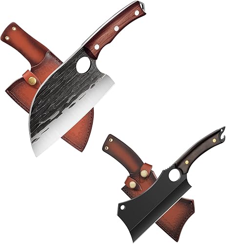 Paquete de cuchillos de carne mejorados con cuchillo de chef serbio, regalo vikingo para hombres, caza, barbacoa, camping con funda
