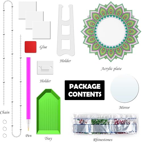 Miniatura 5 de Youteer Espejo de pintura de diamante DIY, kit de espejo de maquillaje de mandala para adultos y niños, suministros de arte de diamantes para