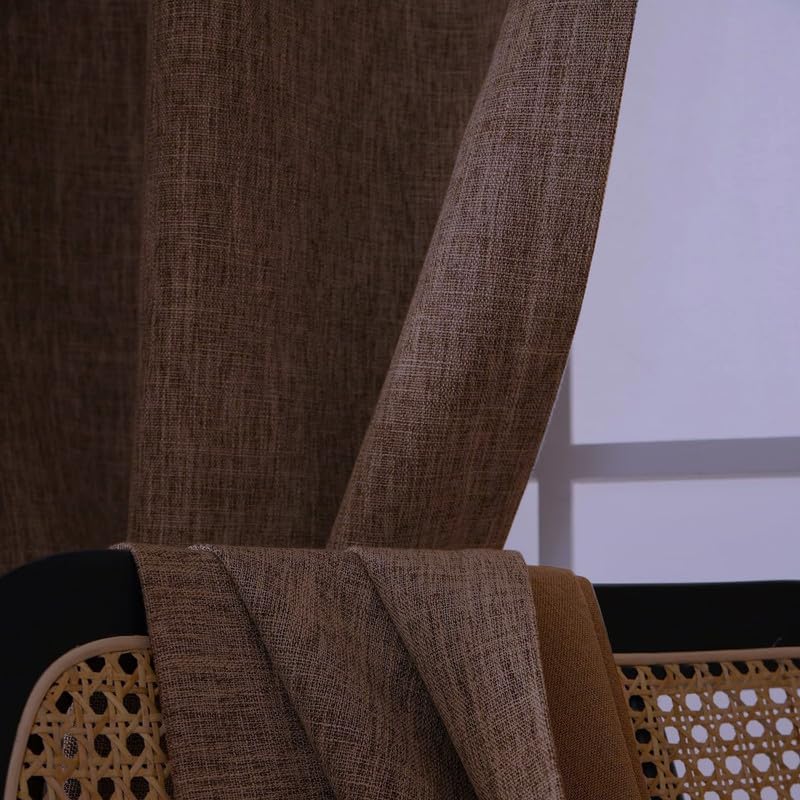 Image of WWW.THROWPILLOW.IN 52 inch Width 100% Blackout Window Curtains 5.5 Feet Long Set of 2 for Living Room, Bedroom, Heavy Faux Brown Linen Textured Rod Pocket Curtains(with Black Out Lining, 5.5 Foot)