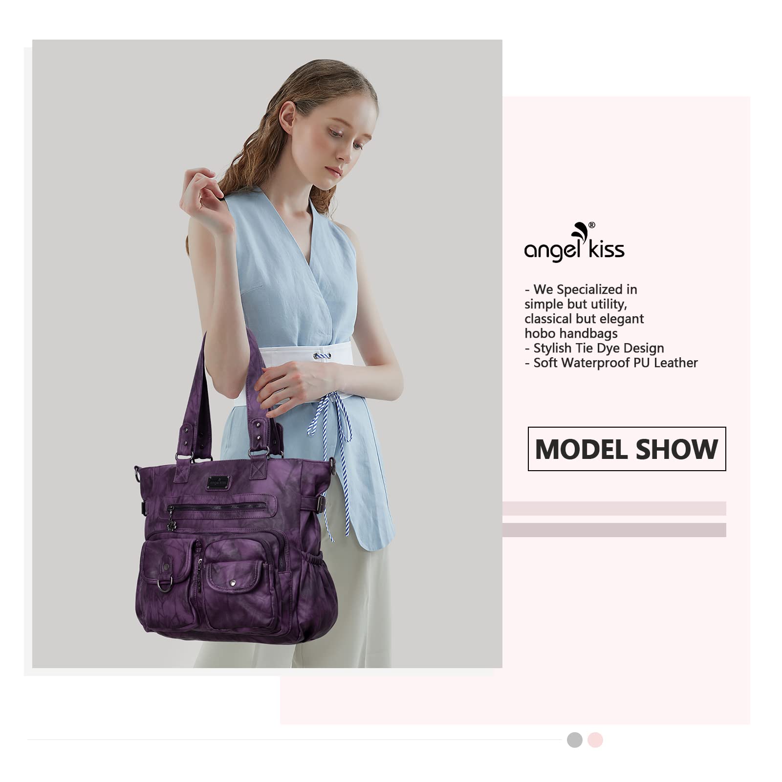 Angelkiss - Bolsos y bolsos de mano para mujer, de piel suave, bolso de hombro para mujer, Morado oscuro5, XX