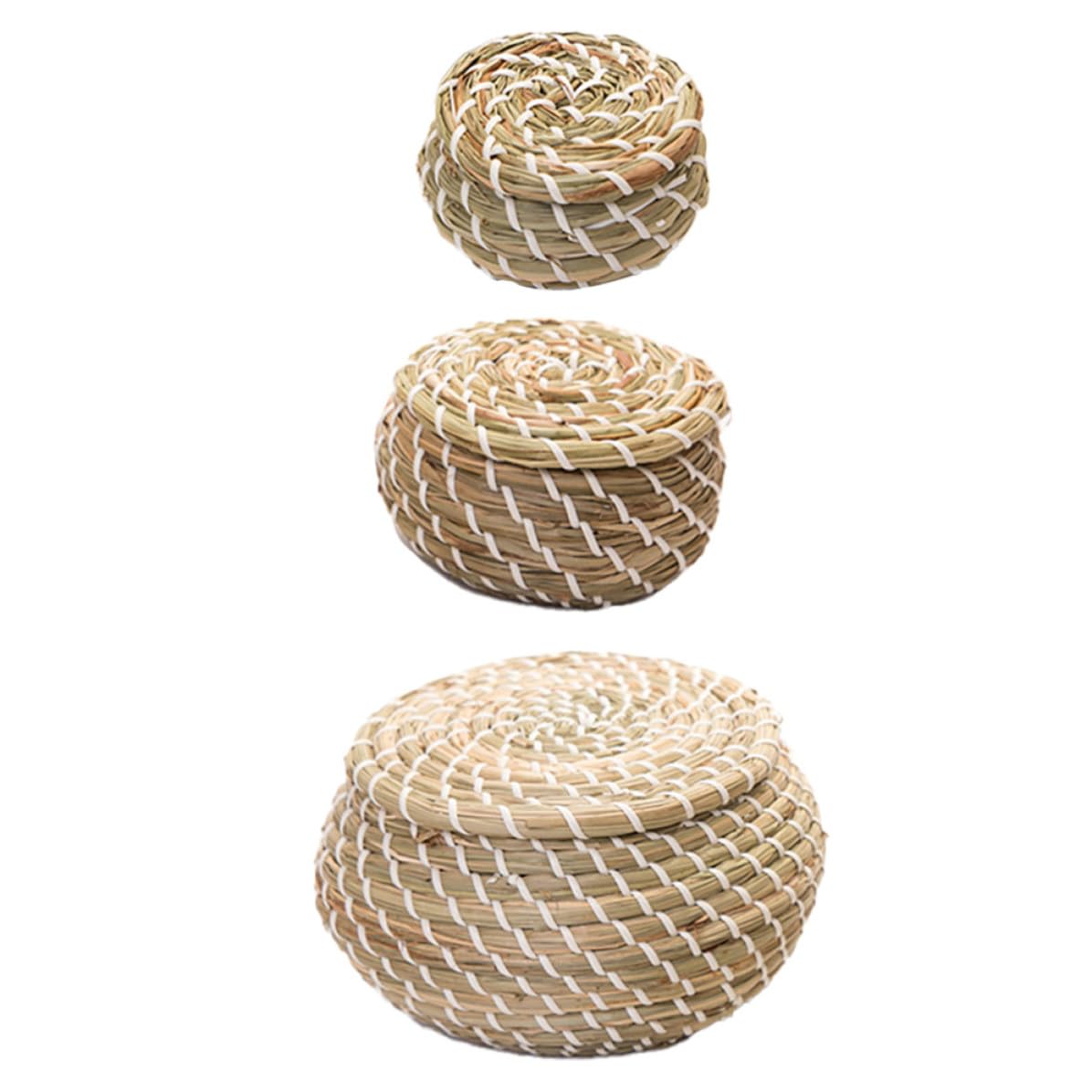 YARNOW Mimbre, Cesta de Almacenamiento Tejida con Tapa, Tamaños, 1 Set