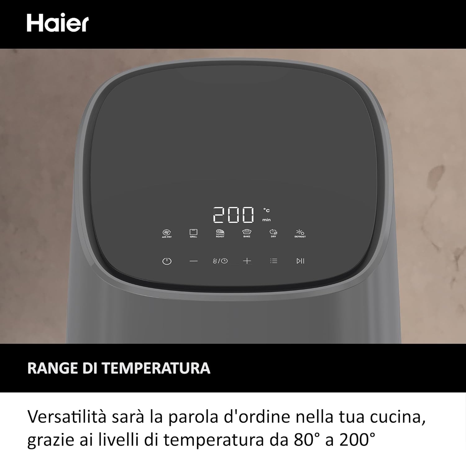 Haier Friggitrice ad aria I-Master, 6 in 1 con display touch, cuoci, arrostisci, griglia, scongela, capacità 5 litri per un massimo di 4 persone, [Nero] - Immagine 5
