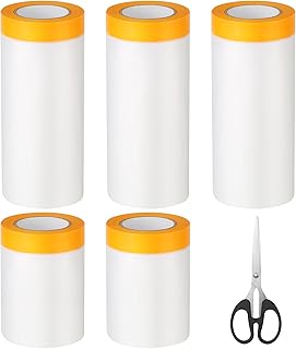 85m 5 Rollen Abdeckfolie mit Klebeband (180cm*15m*3 + 55cm*20m*2), Abdeckfolie Maler Inklusive Schere, Abklebeband mit Folie Selbstklebende für Möbel, Boden, Wände, Auto Schutz