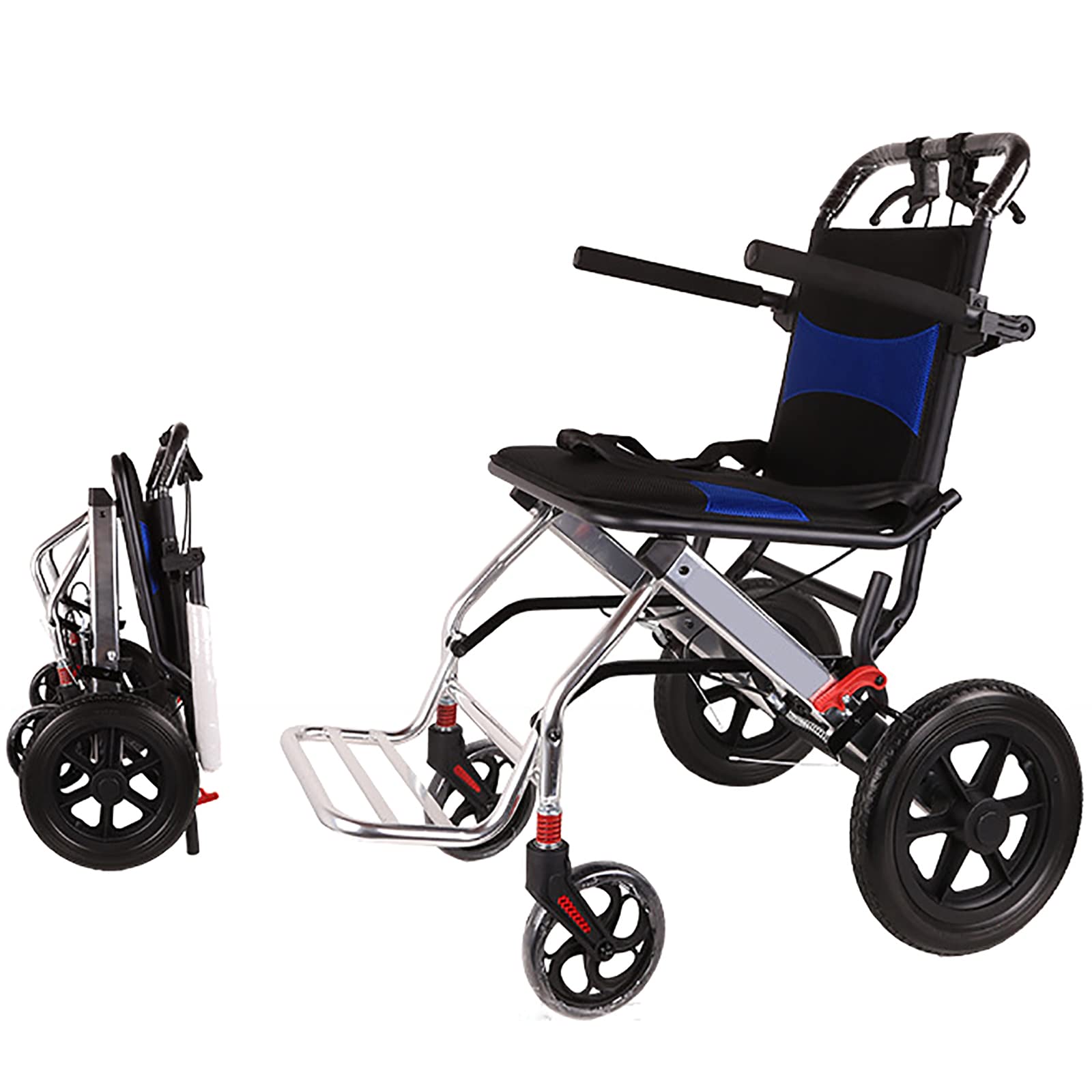 Light Weight Wheelchair, Portable Folding Travel Wheelchair with Handbrakes, Weight Capacity 220lb, 12 Inch Rear Wheel, Trolleys for Elderly Aircraft Travel