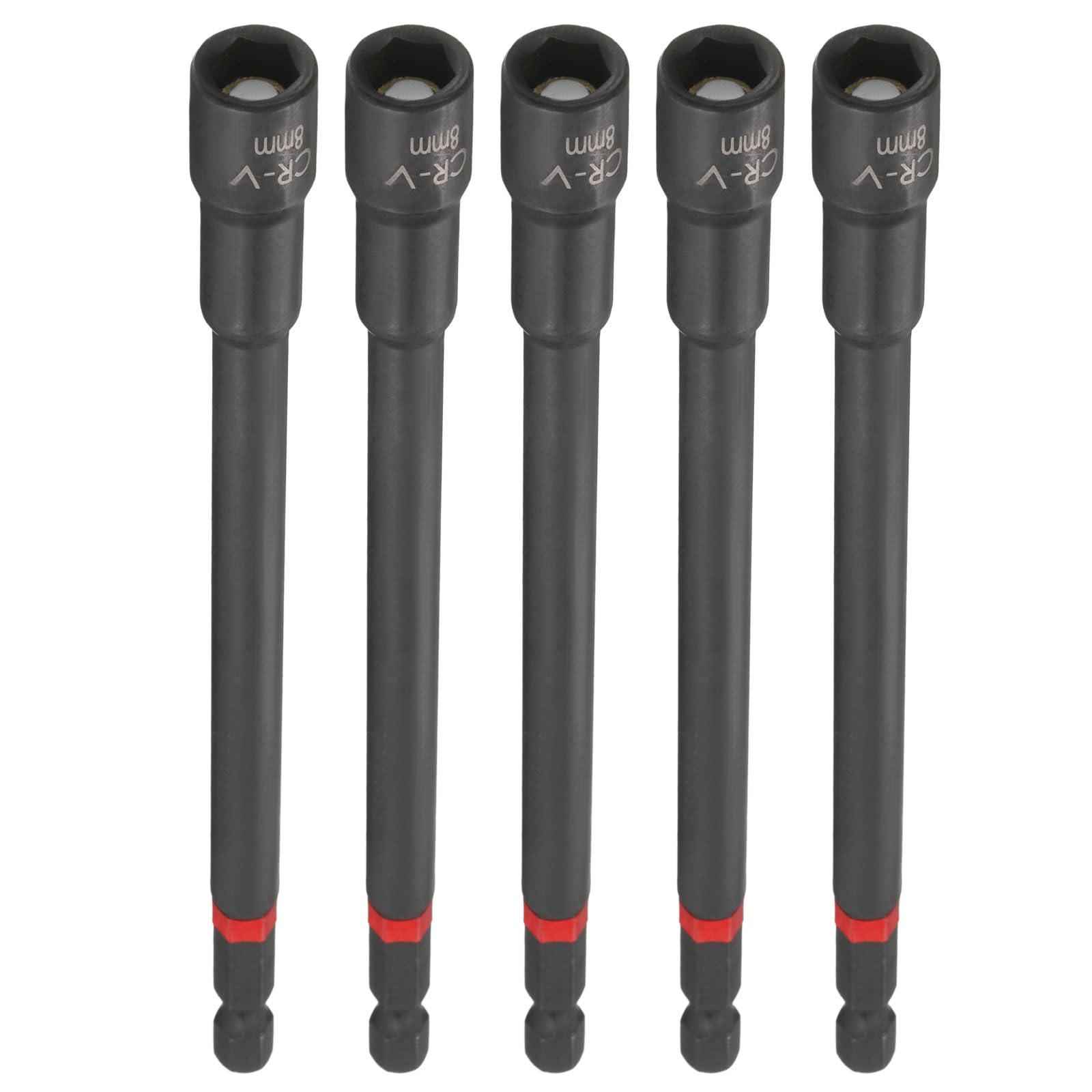 sourcing map 5pcs Nut Driver Drill Bit 8mm Metric Socket 1/4" Hex Shank 6" (150mm) Long Magnetic 6-Point Sockets Quick Change Phosphated CR-V Steel Bolt Setters for Power Drill Drivers, Black — image 1