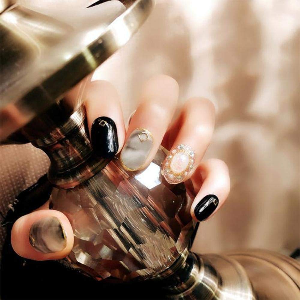 ACiyD Falsche Nägel im koreanischen Stil, runder Kopf, Nagelkunstwerkzeuge mit Kleber, Frauen, Marmor, Glitzer, Kunstperlen, falsche Nagel-Damen, sexy Punk-Stil, künstliche Nägel