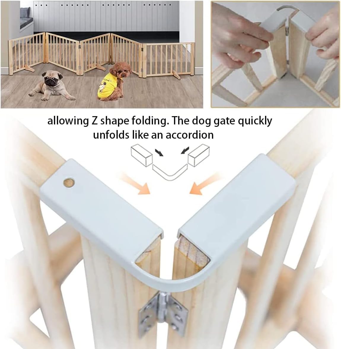 Pet Gate, Foldable Dog Fence, Wooden Dog Gate for Doorways, House, Stairs, Halls - Image 4