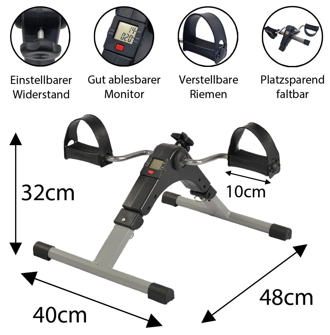 TIGA-MED Pedaltrainer mit Display – Mini Heimtrainer für Arme & Beine – Bewegungstrainer für Zuhause, Büro & Reha – Einstellbarer Widerstand, Faltbar & Platzsparend