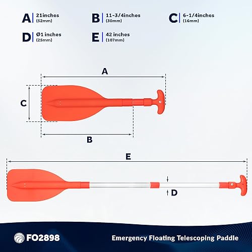 Miniatura 7 de Five Oceans Paleta telescópica de emergencia, paletas de barco, paleta naranja flotante, se extiende de 21 a 42 pulgadas, diseño compacto para un