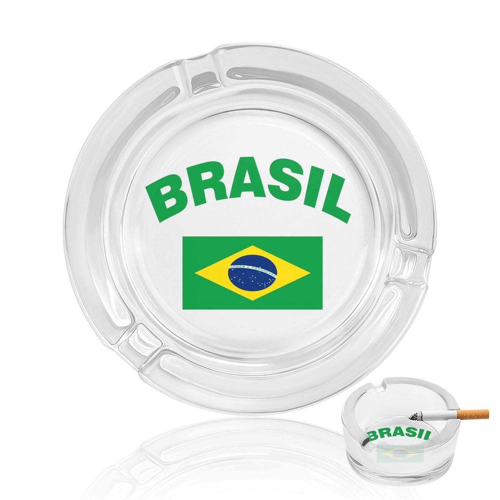 Flag of Brazil Ashtray Portable Round Glass Outdoor Ash Tray for Home Office Garden Pub