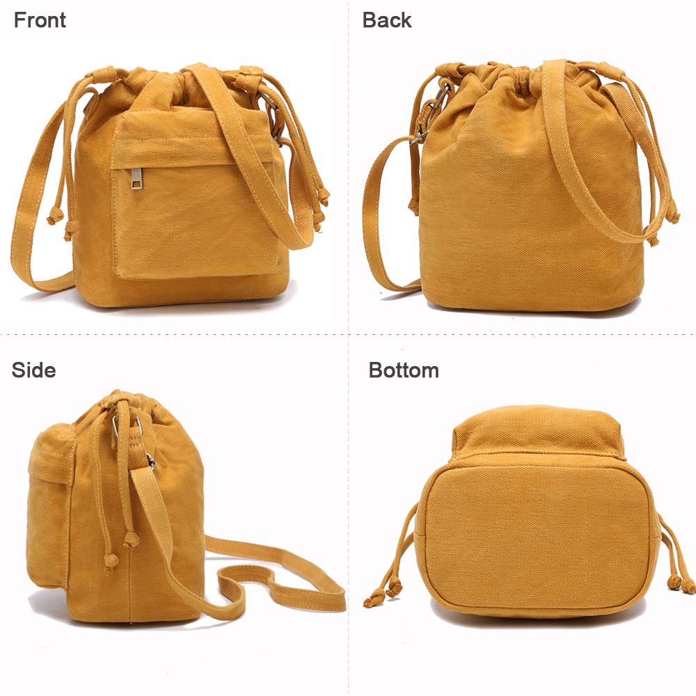 Bolsos cruzados para mujer, bolso pequeño de lona con cordón, lindo bolso bohemio, Negro - 5
