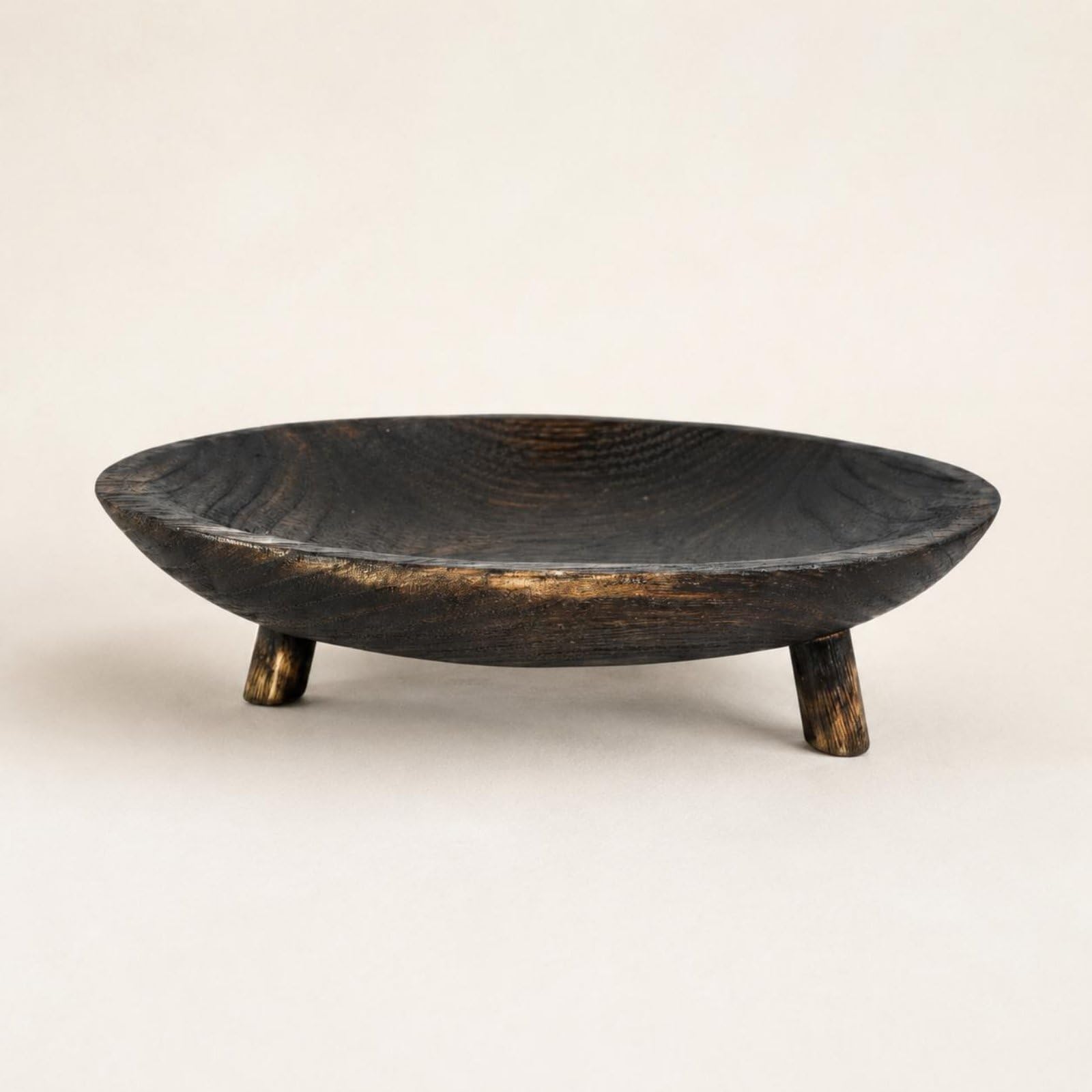 Homyl Industrie Tablett Schalenförmiges Holztablett Oval Servierplatte Handgefertigt mit Flach Erhobenen Kurzfüßen für Speisetisch Empfang Arbeitszimmer, Schwarz, Klein L29cm B17cm H8cm