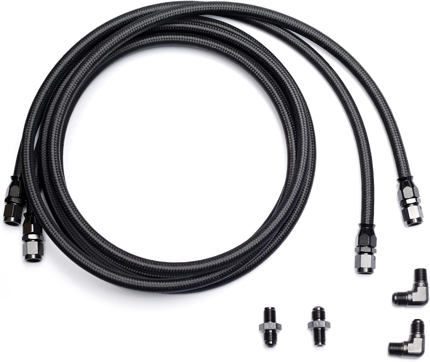 6AN transmission cooler lines Compatible with 4L60 700R4 TH350 TH400 7 Ft Long Hose Fitting Nylon Stainless Steel Braided Lines 2 X 6AN PTFE