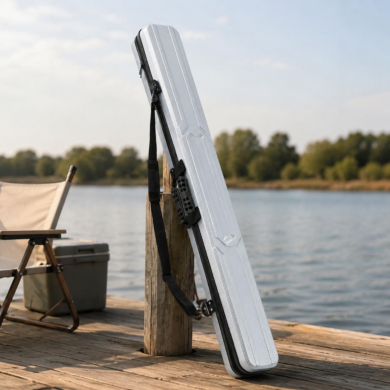 Contenitore Canne da Pesca Custodia Tubo Borsa Astuccio con Apertura Ampia a Cerniera E Maniglia Laterale Composito Rinforzi in Tessuto Adatto, silver, silver