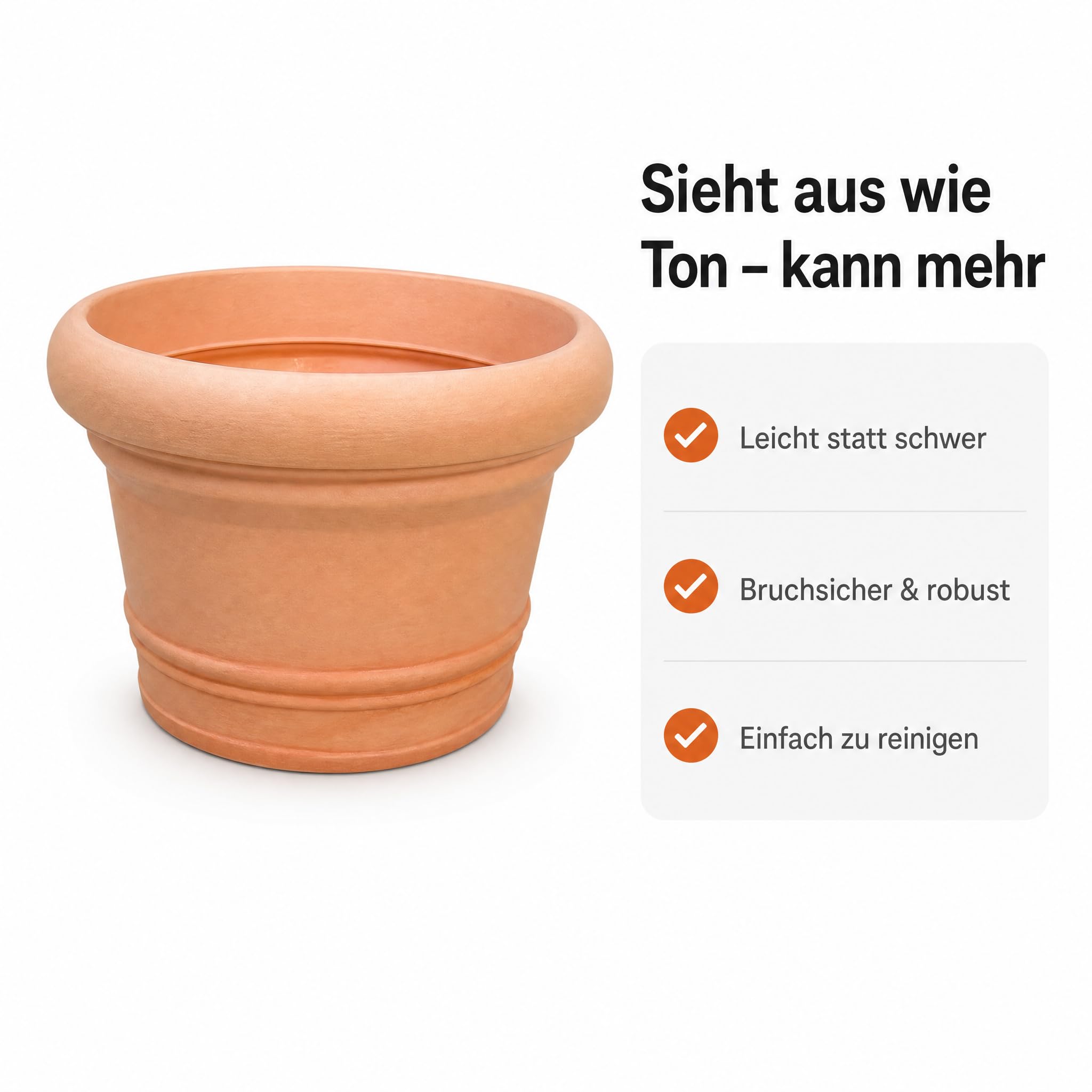 Pflanzkübel groß außen, Ø 60 cm, Kunststoff Terrakotta-Optik | Frostsicherer Blumenkübel für drinnen und draußen – wetterfest, lichtecht und bruchsicher für Garten, Balkon & Terrasse