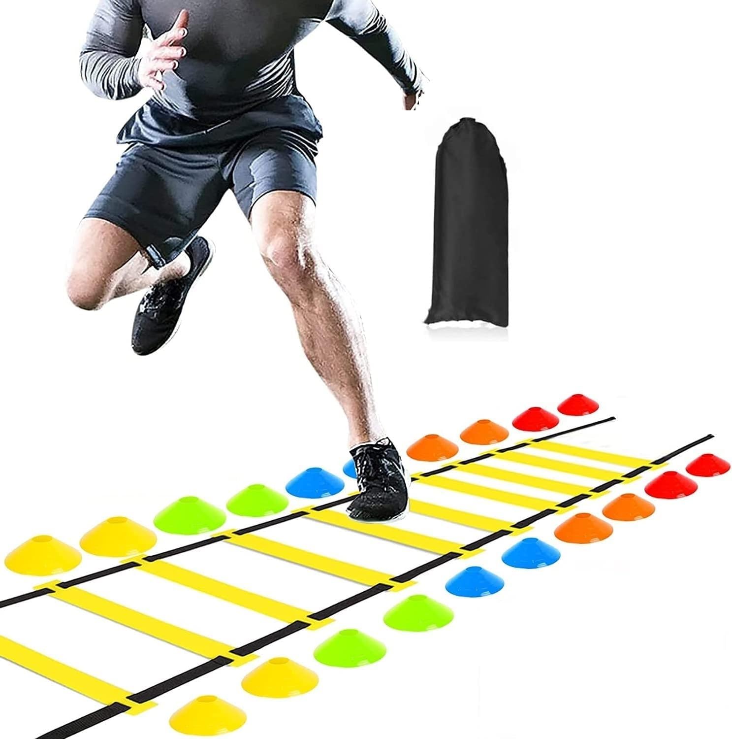 FSENTERPRISES Agility Ladder 4 Meter Speed Training Ladder with 10 Adjustable Rungs, for Soccer, Football, Sports Training - Includes Heavy Duty Carry Bag Speed Ladder (Ladder with Cone, 4 m)-image-29
