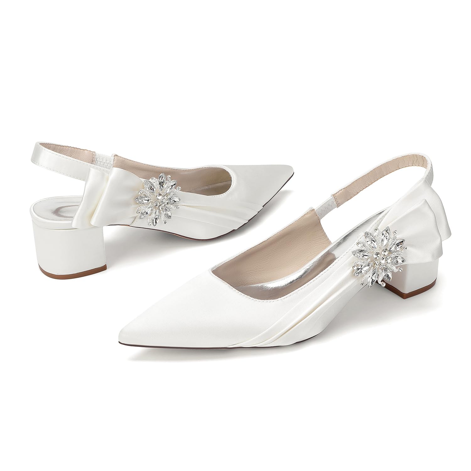 Scarpe da Donna in Raso con Punta a Punta e Strass per Matrimoni e Feste