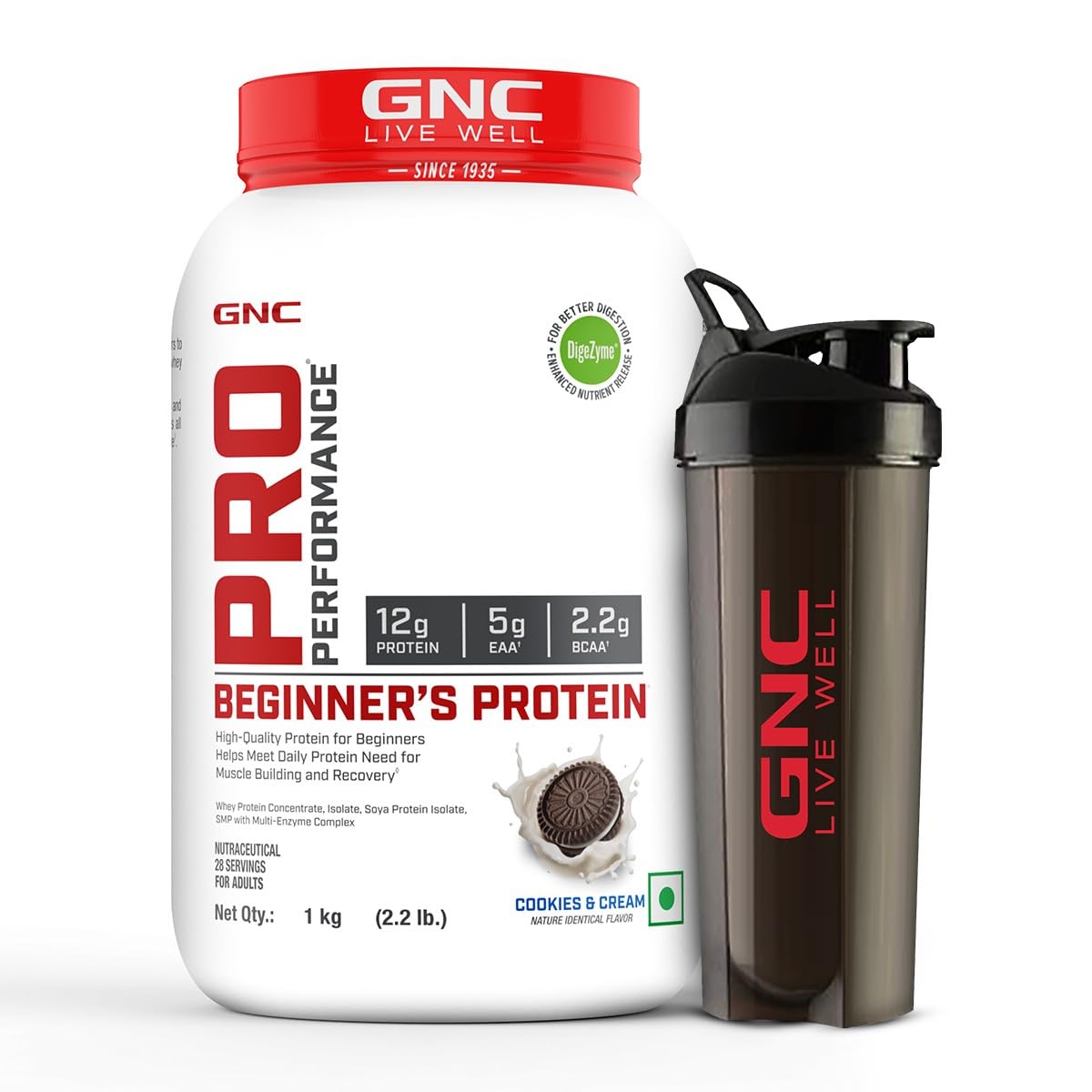 GNC Pro Performance Beginners Protein | 1 KG (2.2 LBS) | Cookies & Cream | Pure Whey Protein | Digezyme For Better Absorption| Muscle Building & Recovery | With 5 g EAA & 2.2 g BCAA | Imported (B0D4QWPMD1) Amazon Price History, Amazon Price Tracker