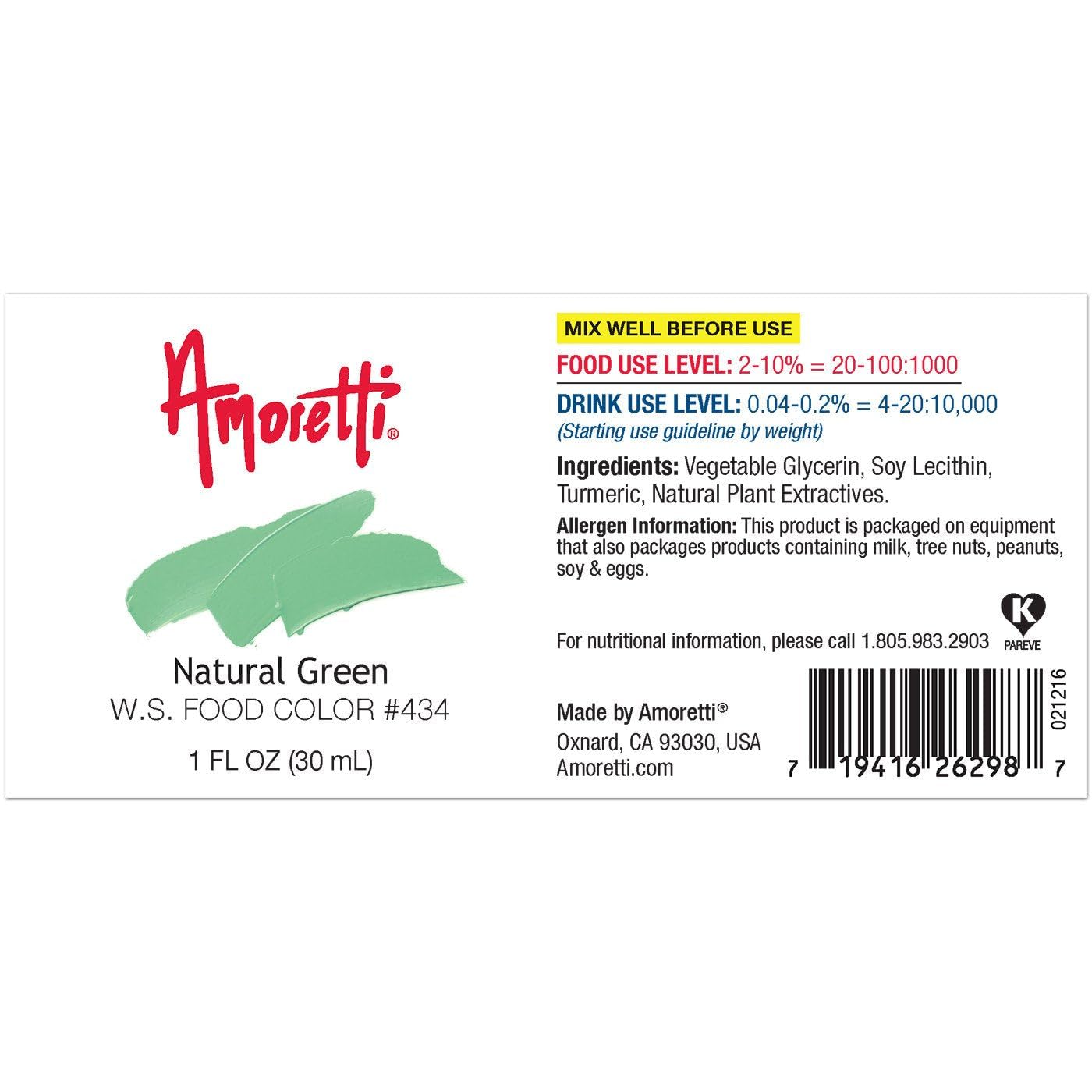Amoretti - Natural Green Food Color Water Soluble - 4 oz
