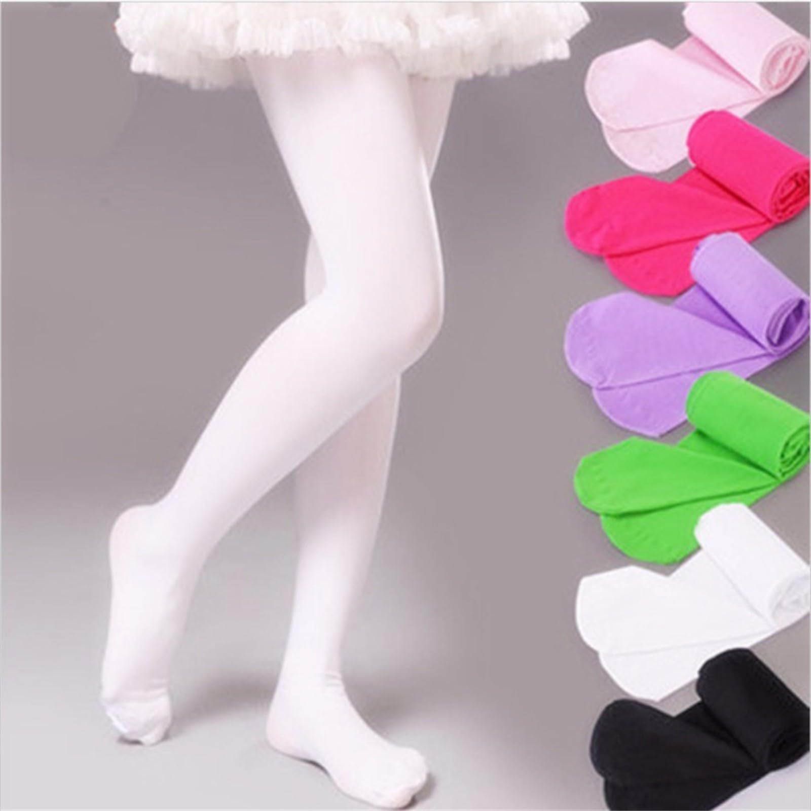 RNTOP Girls Solid Color Leggings Little Girl Ballet Dance Students School Footed Tights Baby Toddler Socks (Beige, 7-8 Years)
