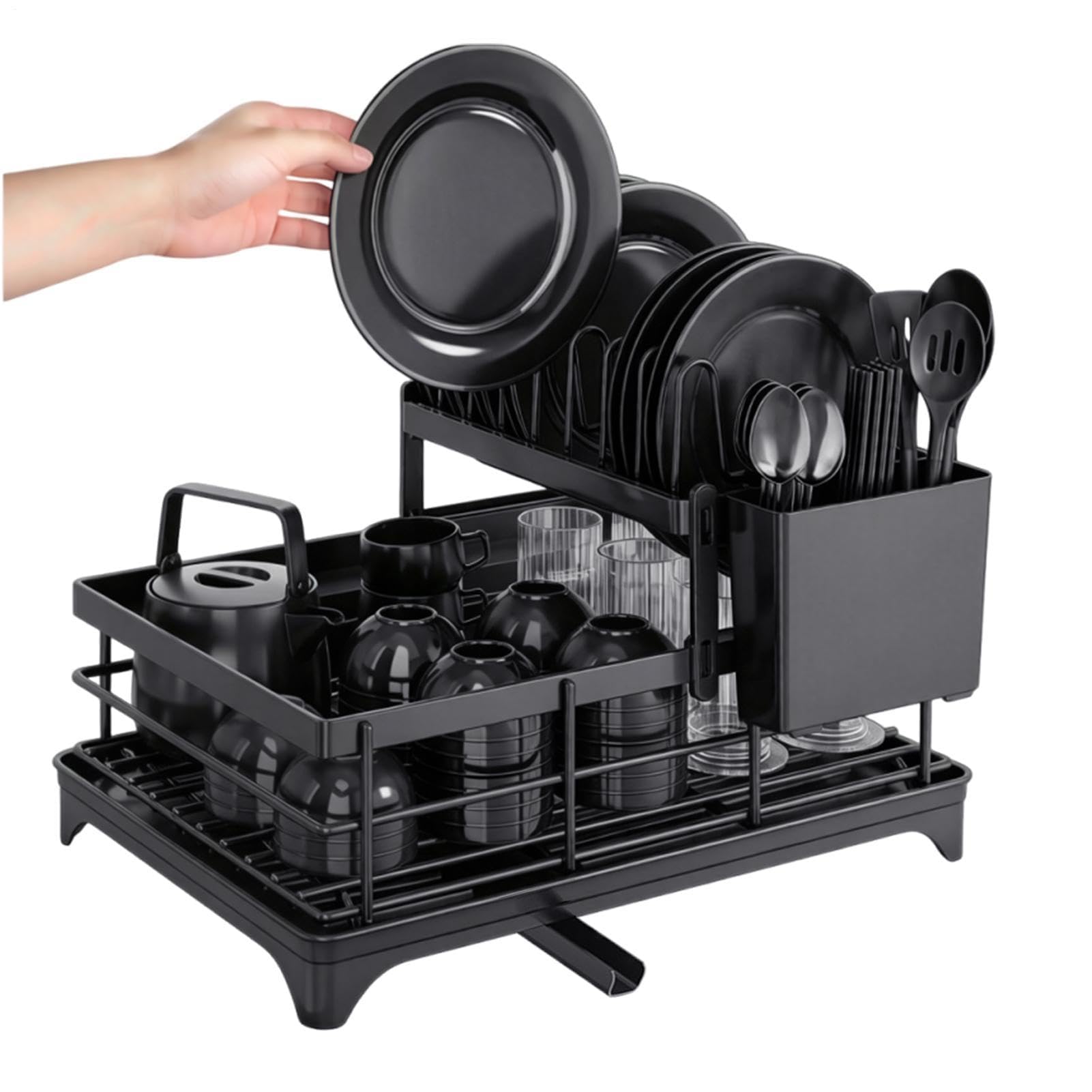 Escurridor de platos, resistente al óxido, organizador de tapas de ollas, organizador de platos de gran capacidad, para cocina, hogar, restaurante, caravana, apartamento, encimera, esquina interior