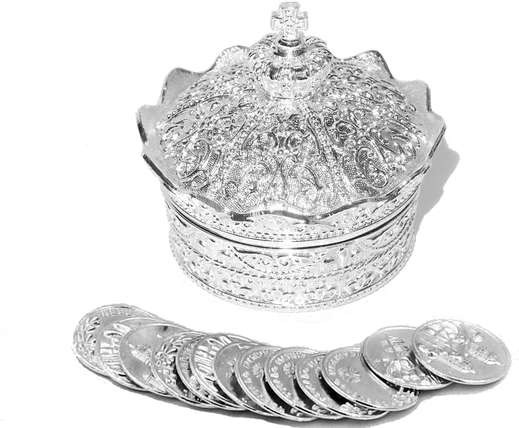 Elegant Silver Crown Wedding Arras with 13 Coins Set