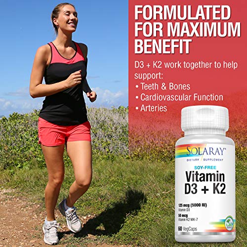 Solaray Vitamin D3 + K2 | for Immune Support, Calcium Absorption, and Support for Healthy Cardiovascular System & Arteries | Non-GMO & No Soy | 60 CT - Thumbnail 3
