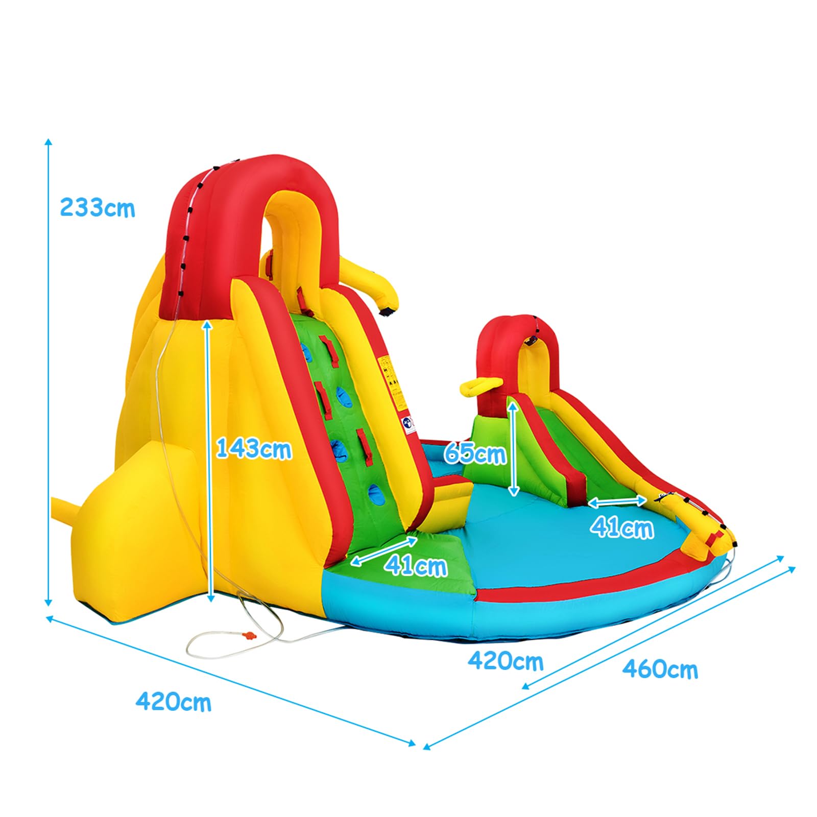 FANTASK Aufblasbare Hüpfburg, 511 x 400 x 240 cm, Wasserhüpfburg für Kinder mit Wasserrutsche, Kletterwand, Planschbecken, Wasserkanone & Basketballkorb, Wasserpark für Außenbereich