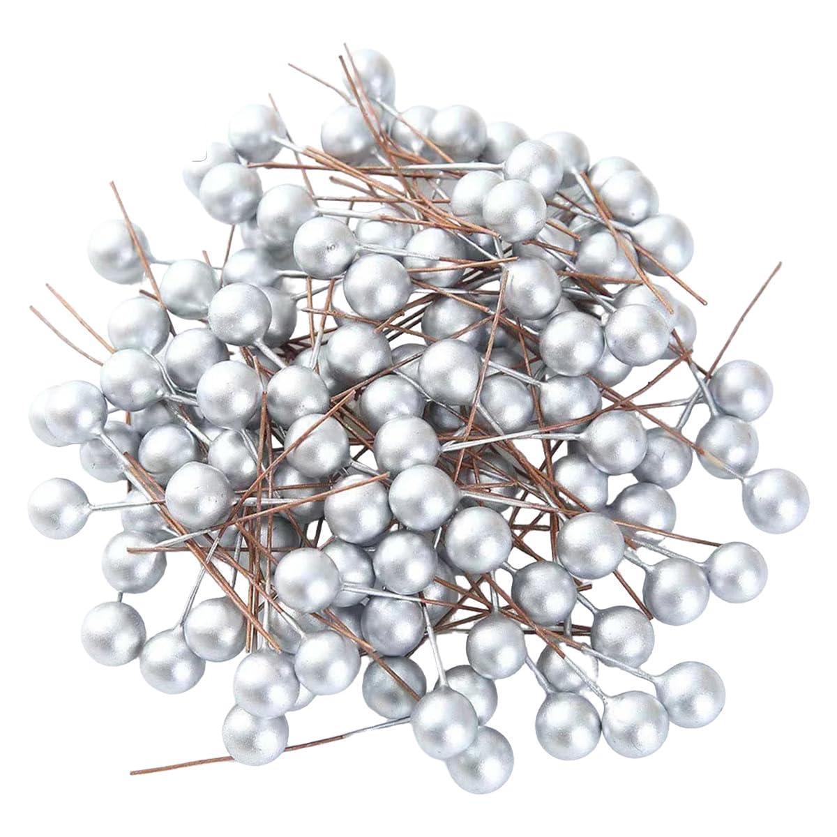 1000 Pezzi di Bacche realistiche con Gambo, Bacche Artificiali Piccole da 1,2 cm per centrotavola, Decorazione per la casa, Festa Invernale, Fai da Te, Argento