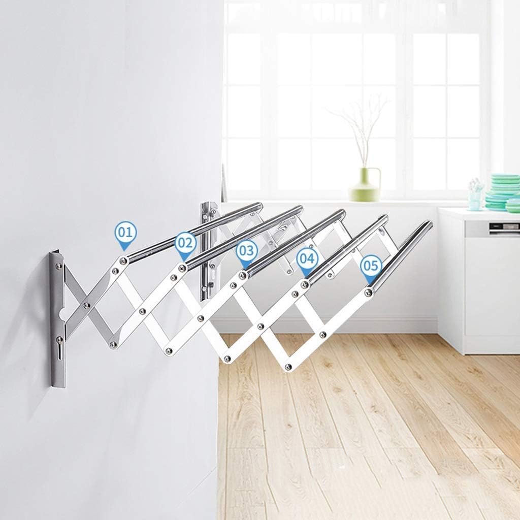 Extendable Wall Mounted Towel Rack & Clothes Drying Rack Stainless Steel 5 Hanging Rail Airer for Indoor & Outdoor Use 80Cm Space Saving Solution for (50Cm)