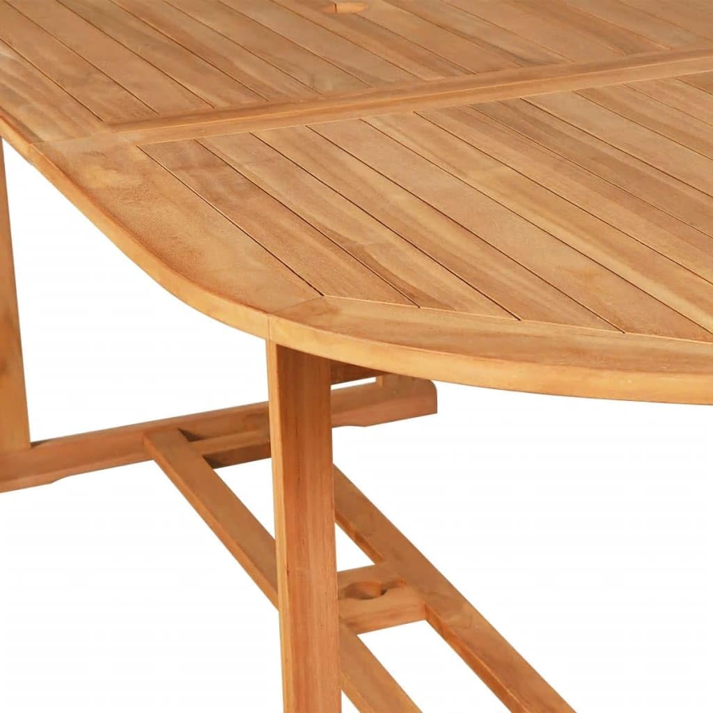 9-TLG. Gruppo da giardino in legno massello teak con foro parasole e sedie pieghevoli con schienale regolabile per terrazza