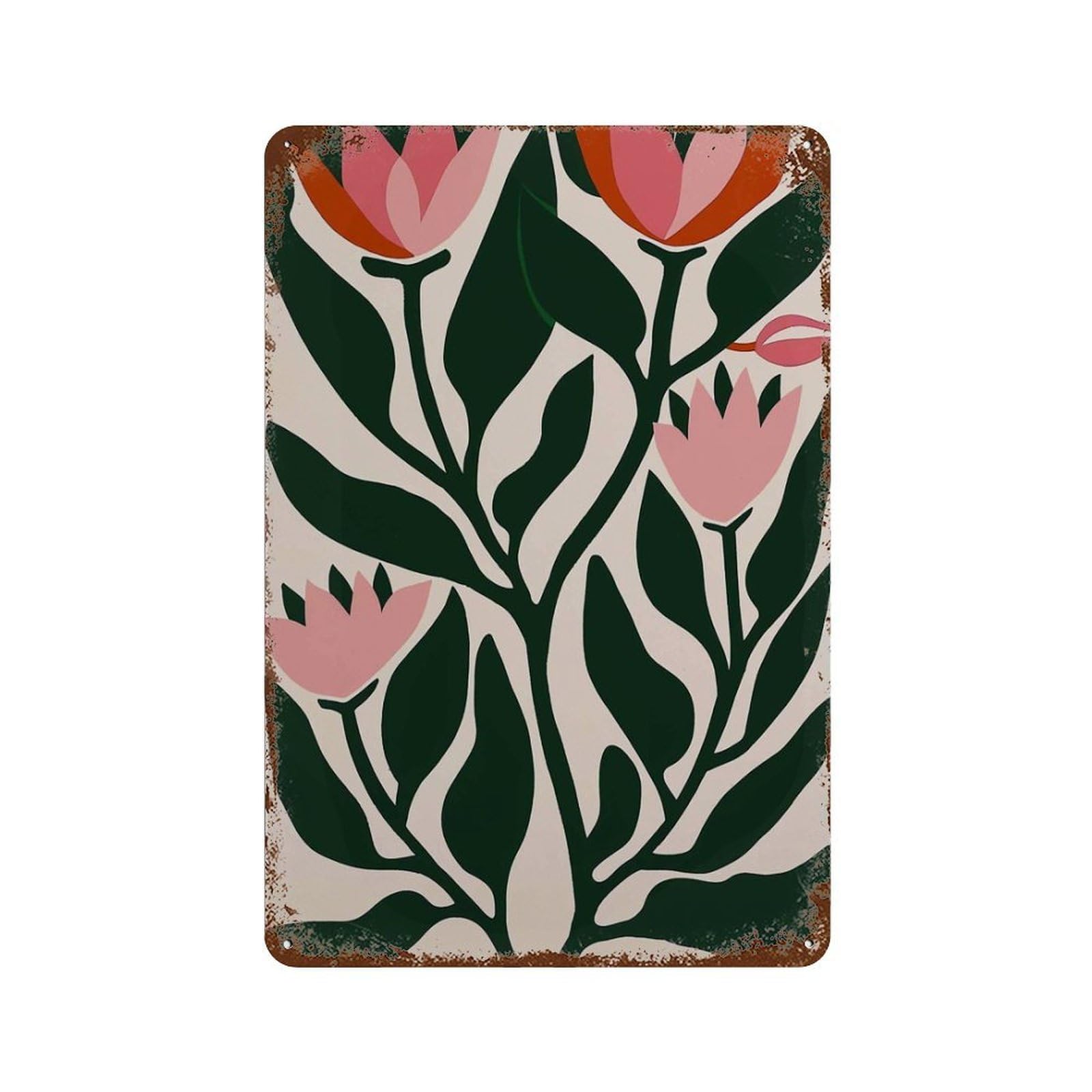 xiaoxiaoshen Scandinavian Floral Modern Tulip Folk Botanical Pink Flower Plant Minimal Wall Decor Art Metal Tin Poster Modern Home Decor Art Home Bar Shop Decorations Vintage Sign 30x20cm