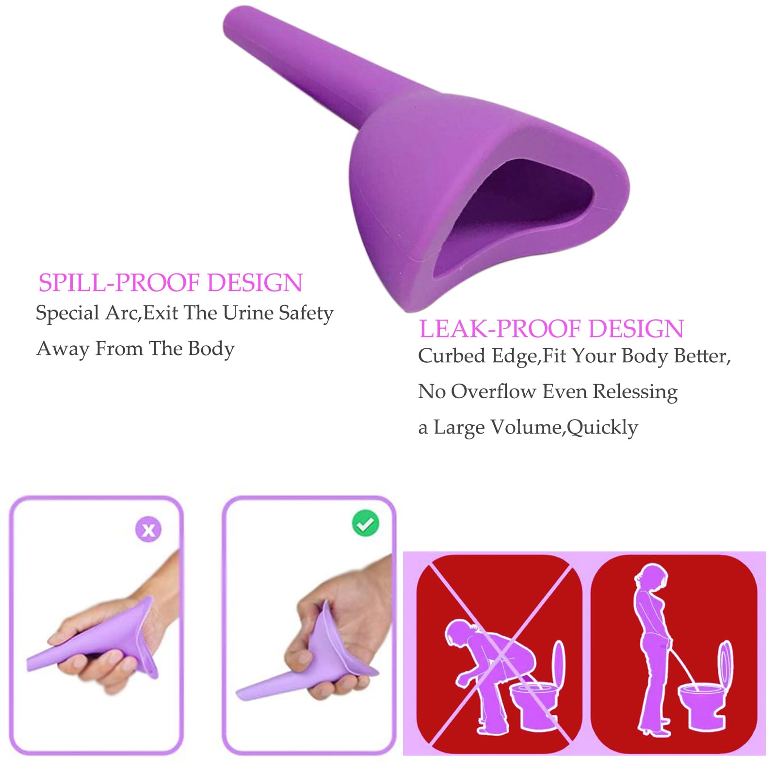 Imbuto per Pipi Donna,Dispositivo per Orinatoio Femminile in Silicone Riutilizzabile Permette alle Donne di Fare Pipì in Piedi, Cono da Donna è Perfetto per Viaggi Rosa (Rosso-1