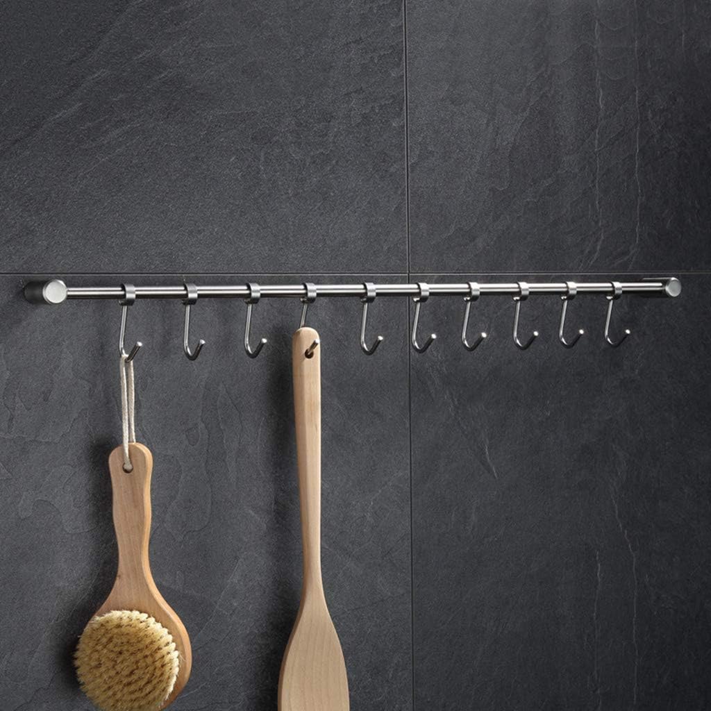 Stainless Steel Wall Mount Pot Pan Hanging Rack Kitchen Straight Utensil Cookware with Sliding Hooks
