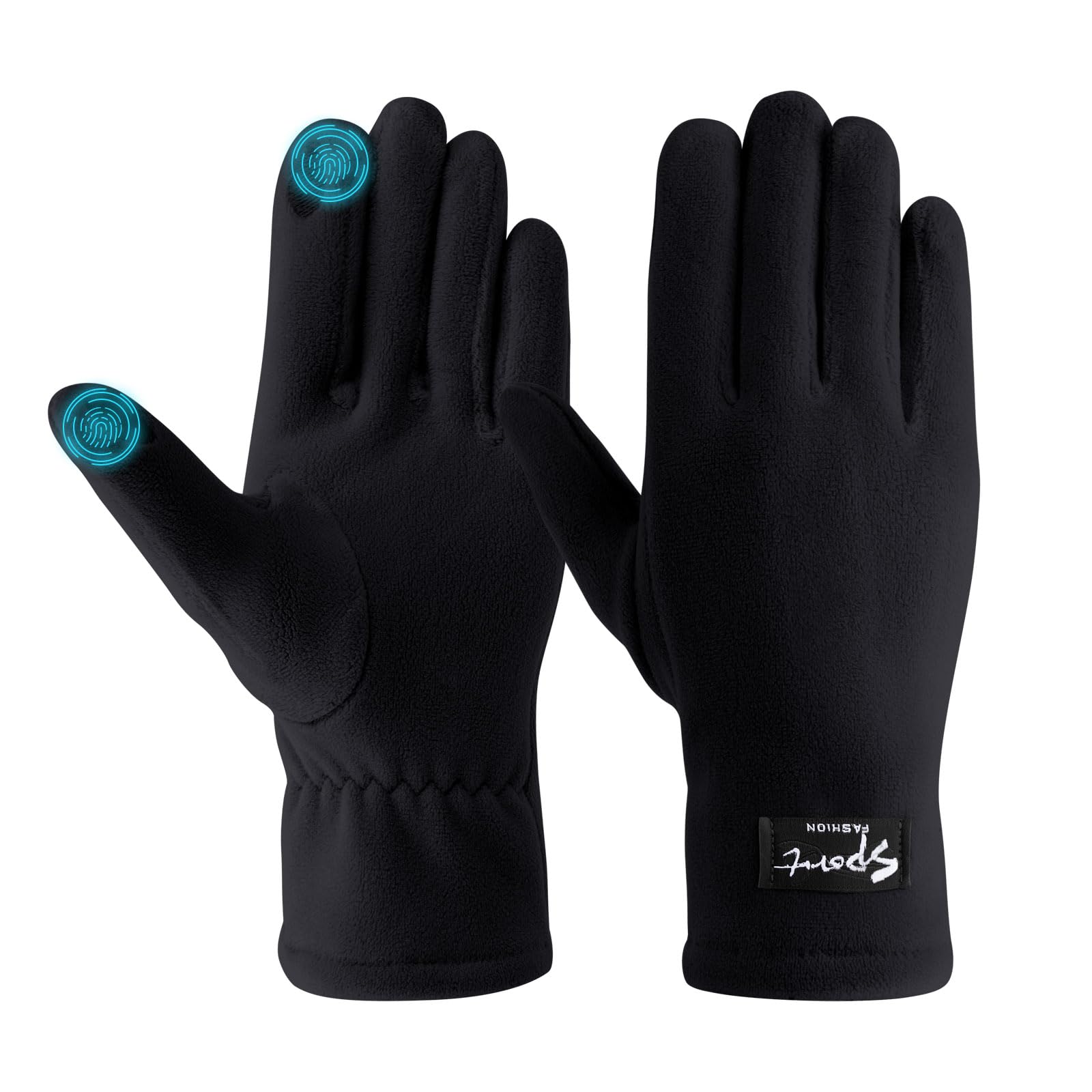 Infinizer Unisex Black Women's Fleece Gloves Winter Soft Thermal Touch Screen Gloves For Outdoor Driving