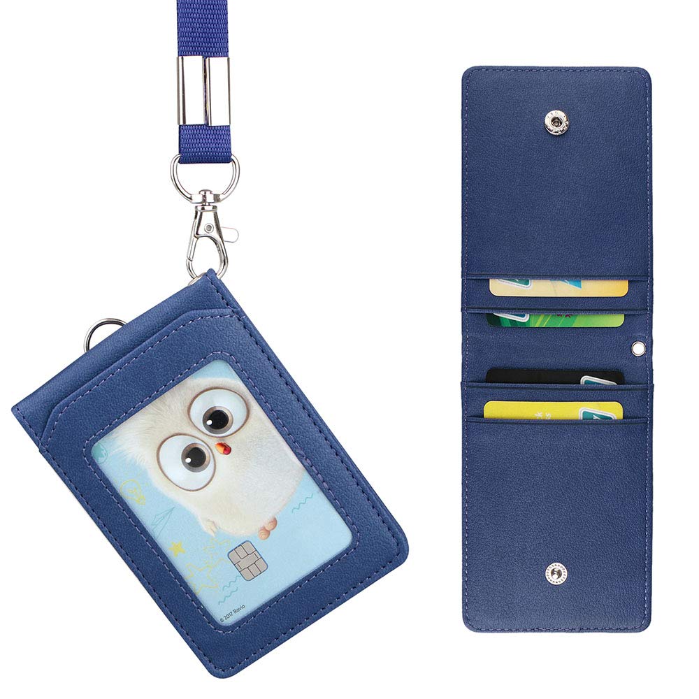 LEUYUANID Badge Holders, ID Card Holder with 1 ID Window and 4 Card Slots, ID Card Holder with 1 More Lanyard Neck Strap, Blue
