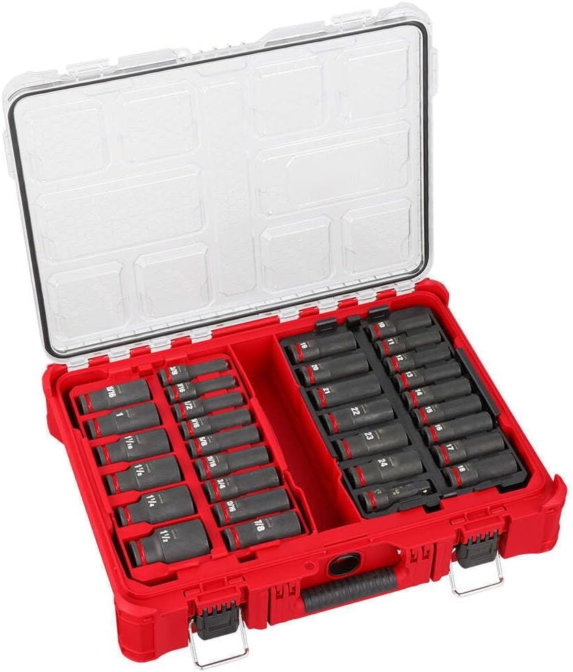 For Milwaukee 49-66-6806 SHOCKWAVE 1/2” Impact Duty Socket PACKOUT Set - 31 PC，Optimized for use with 1/2" drive impact wrenches, drivers, ratchets, and adapters