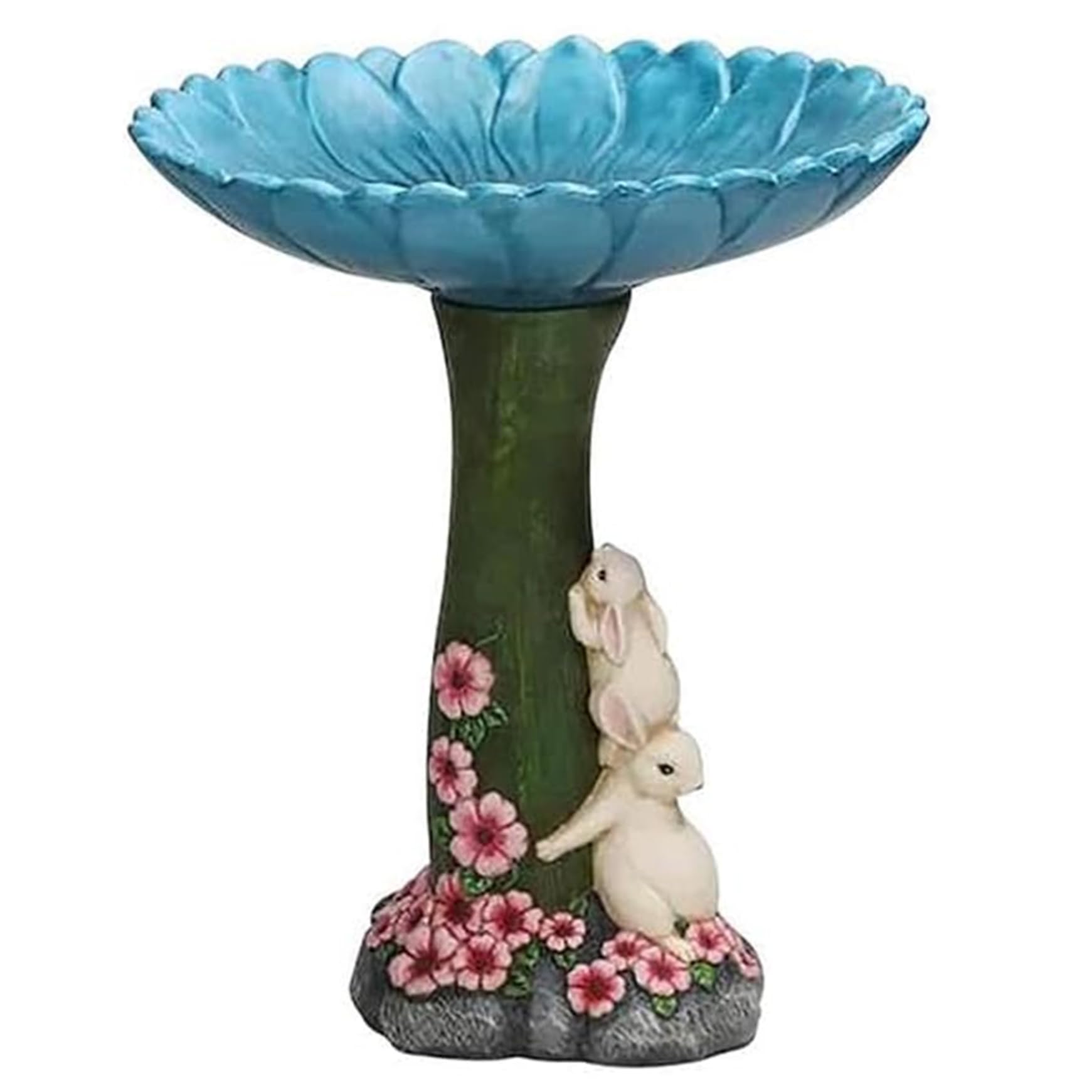 AwnsIMfreien Pedestal Bird Baths, Bird Bath 7.9 Inch Tall Pedestal Baths Feeders Weather Resistant Resin Bath Cute Rabbits ＆ Flowers Garden Ornament for Yard Table, Resin