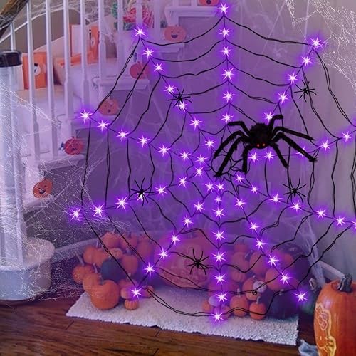 Miniatura 2 de GVANCA Luces de telaraña de Halloween Decrations, 70 luces LED de telaraña para decoración de Halloween en interiores y exteriores, impermeables,