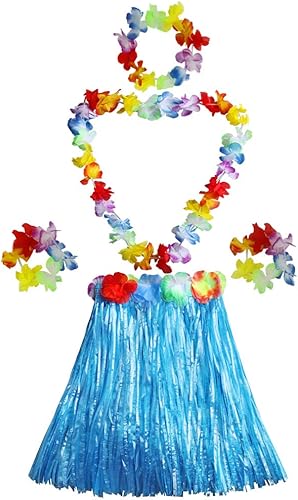 Fighting to Achieve Girl's Elastic Hawaiian Hula Dancer Grass Skirt with Flower Costume