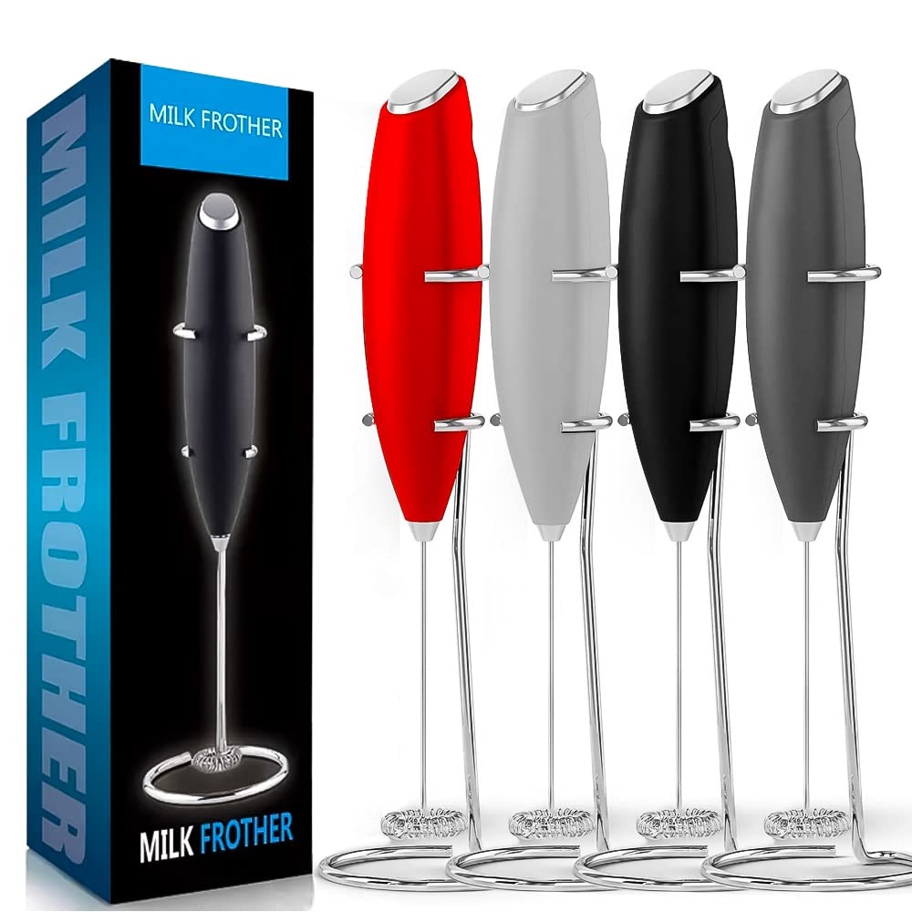Milk Frother Handheld Foam Maker for Lattes – Whisk Drink Mixer for Coffee, Electric Mini Foamer for Cappuccino, Frappe, Matcha, Hot Chocolate & More ( grey)
