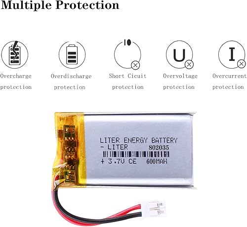 Miniatura 4 de batería recargable 802035 del polímero de iones de litio de la batería 600mAh de 3.7V Lipo con el conector de JST