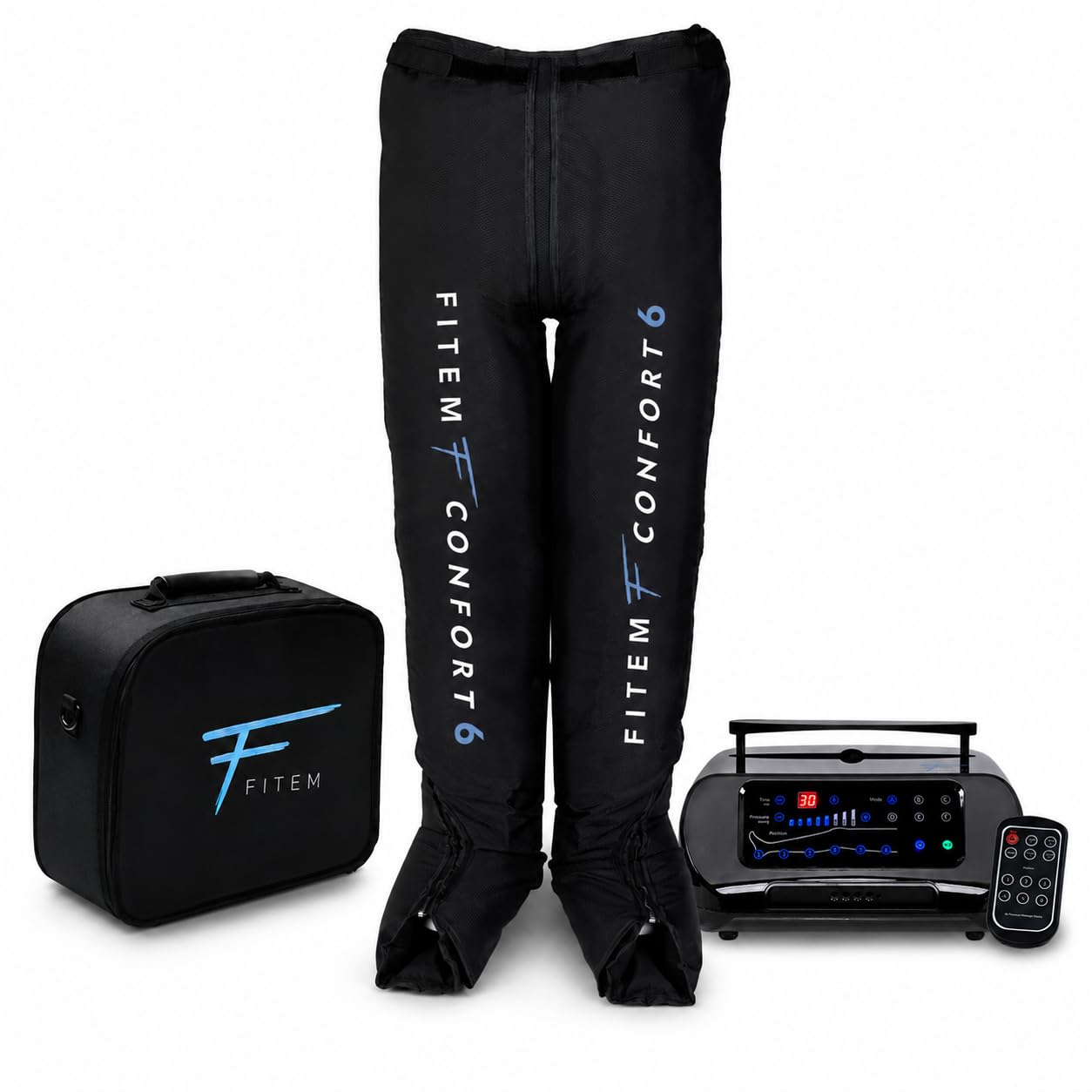 FITEM Pack Pantalon CONFORT 6 – Pressothérapie 6 Chambres – Massage Complet Bas du Corps – 8 Niveaux de Pression – Jambes Lourdes, Œdèmes, Récupération Musculaire, Drainage Lymphatique