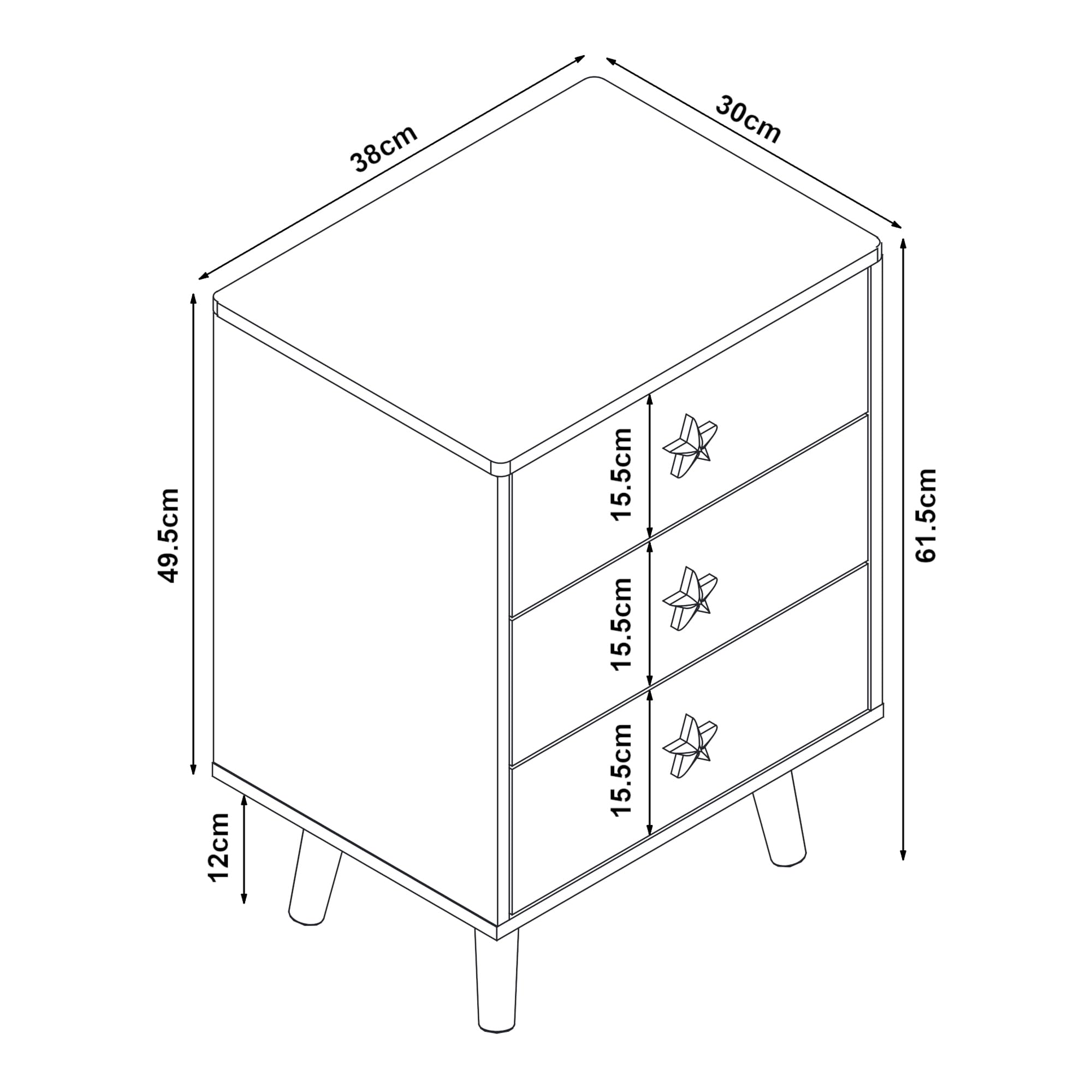 [en.casa] Commode pour Enfants avec 3 Tiroirs Table de Nuit Chevet avec Poignées en Forme de Coeur MDF Panneau de Particules Bois de Pin 62 x 38 x 30 cm Blanc Vert Menthe