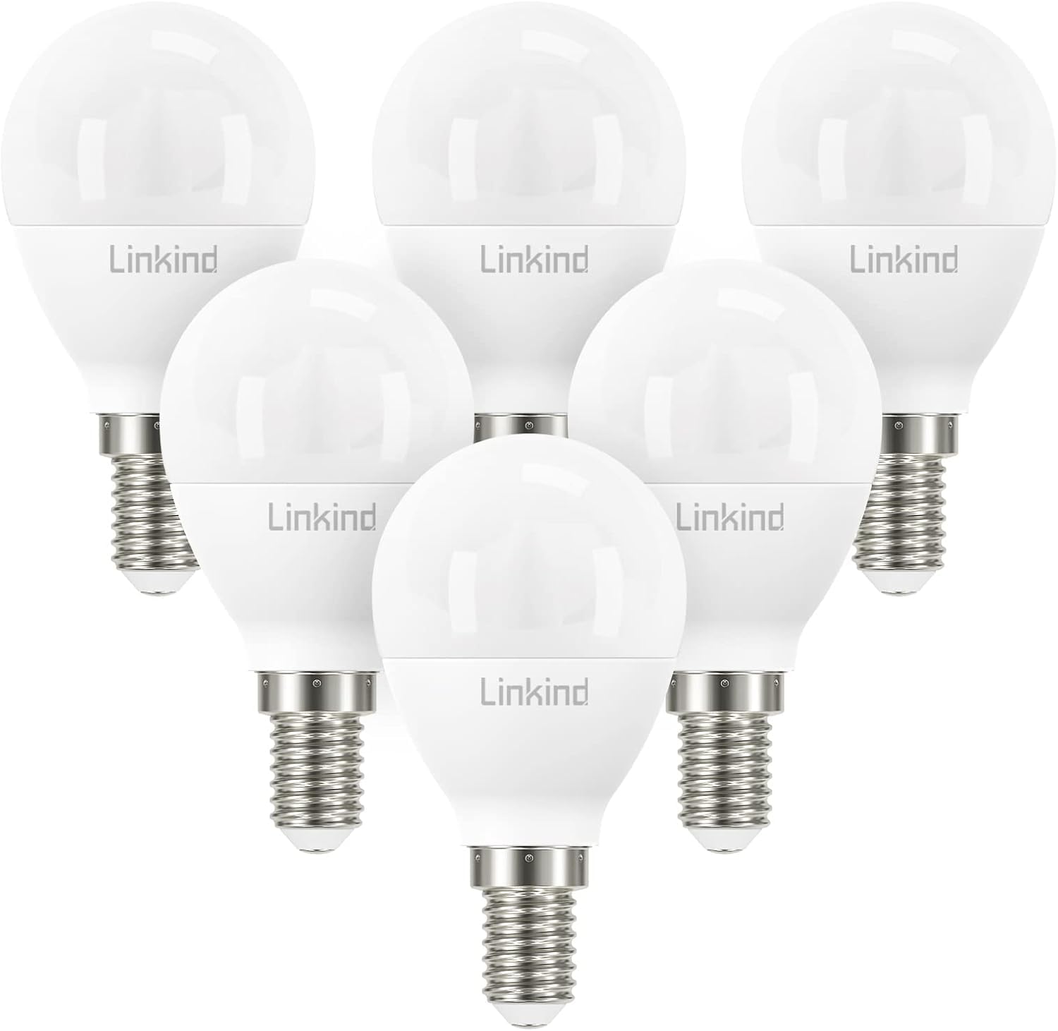 Linkind E14 LED Golf P45 Lampe 7.2W, 60 Watt ersetzt, 5000K Tageslicht Weiß Tropfenform G45 Classic P 806lm LED, nicht dimmbar, AC 220-240V, 6 Stück