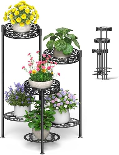 Nidouillet Soporte de metal para plantas, estante de esquina plegable de 6 niveles para interiores y exteriores, soporte vertical para macetas con