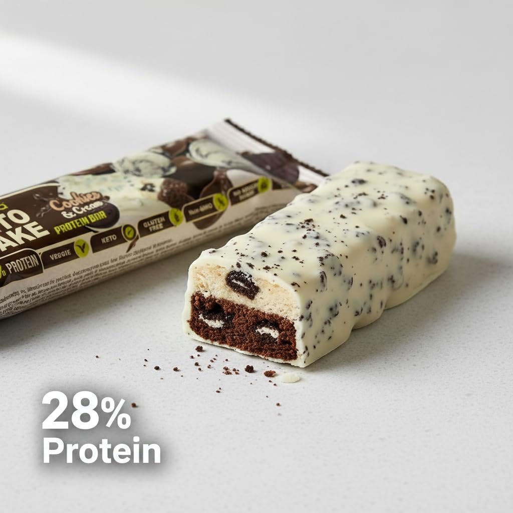 Laperva Keto Cake Barre Protéinée 28% Protéines Cookies & Cream, Snack Keto Low Carb, Végétarien, Sans Gluten, Sans Sucre Ajouté, Riche en Fibres, Non OGM, 18 Barres