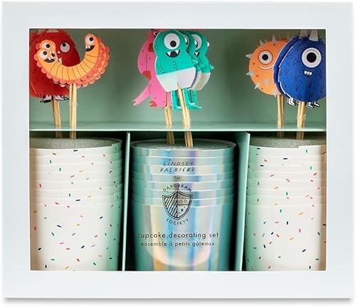 Daydream Society Little Monsters - Kit de decoración de cupcakes, juego de 24 adornos y 24 forros para cupcakes, forros para cupcakes o muffins para