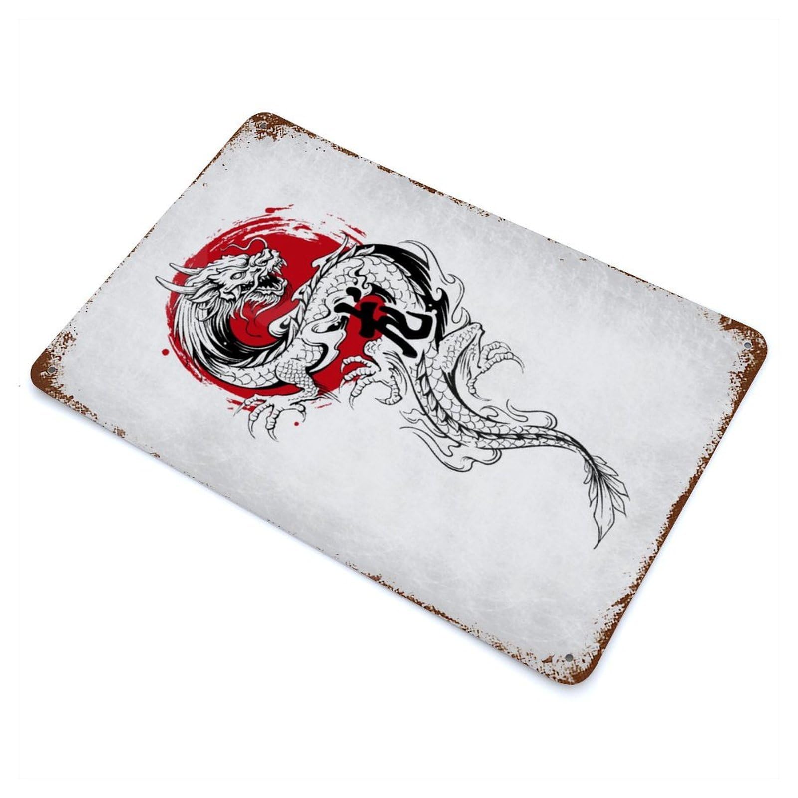 Weathered Tin Sign Dragon Japan 11.8"x7.9", Rustic Home Decor for Bistro, Counter And Cafe Decor